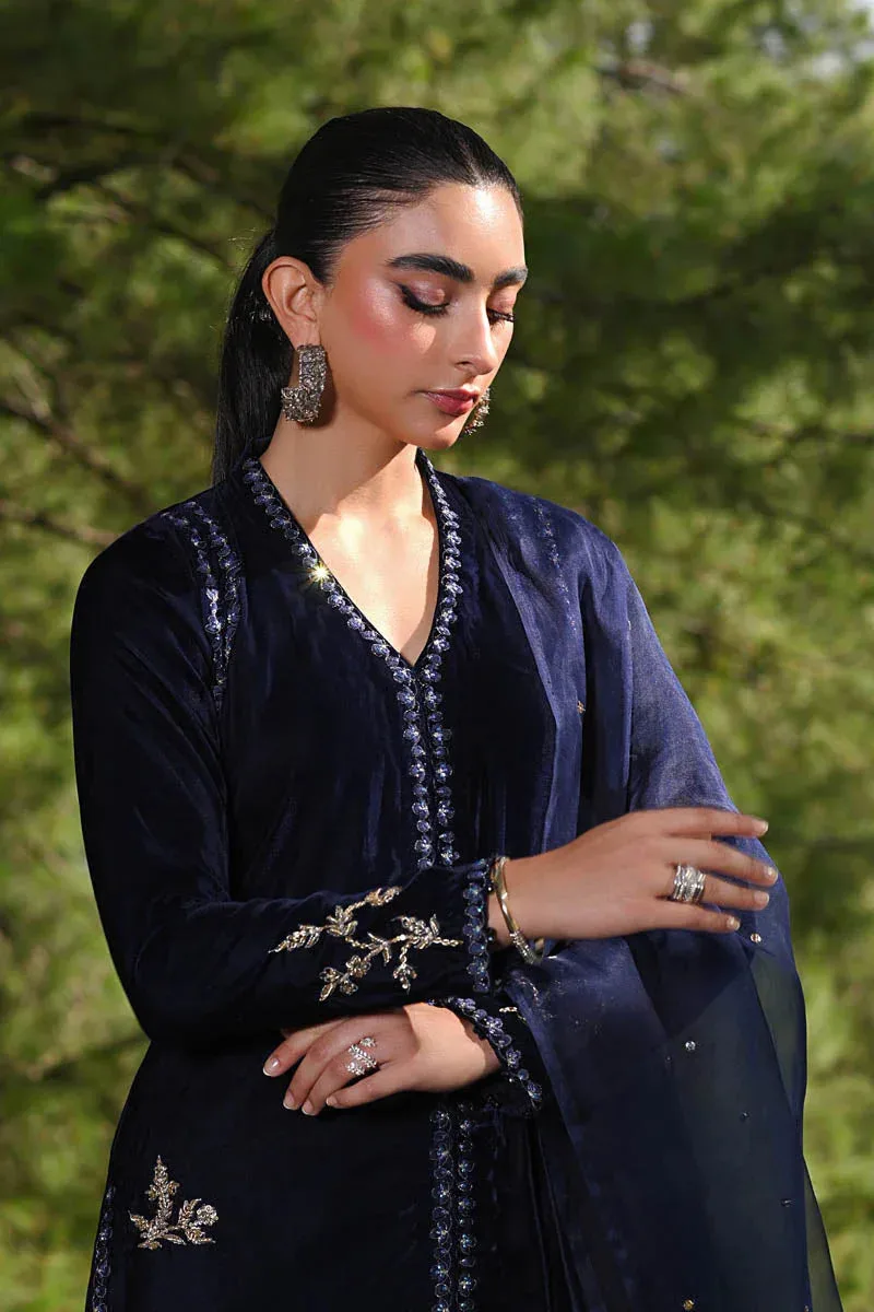 Hue Pret Farasha Luxury Winter Navy Blue Organza – view 3 – Poshaq