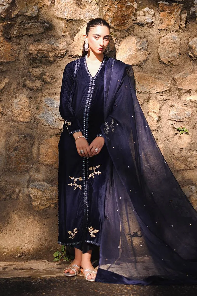 Hue Pret Farasha Luxury Winter Navy Blue Organza – view 5 – Poshaq