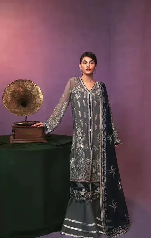 Gisele Zarish Festive Collection 23 Grey Raw Silk – view 1 – Poshaq