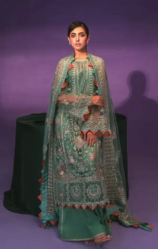 Gisele Zarish Festive Collection 23 Green Raw Silk – view 1 – Poshaq