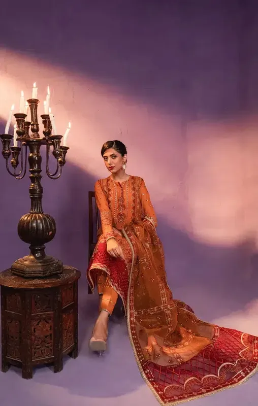 Gisele Zarish Festive Collection 23 Orange Raw Silk – view 1 – Poshaq