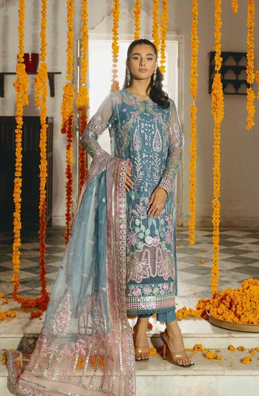 Gisele Din Shagna Da Teal Raw Silk – view 1 – Poshaq