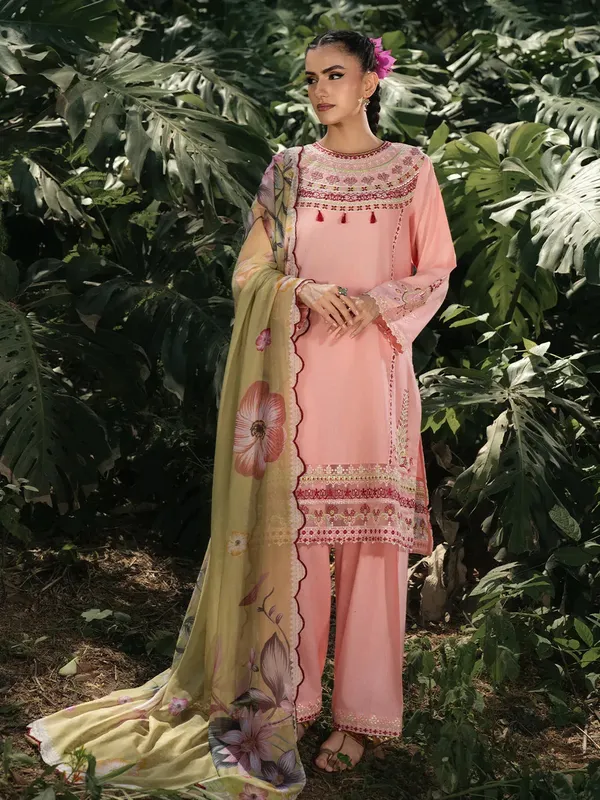 Hemstitch The Garden Lawn Baby Pink Chiffon – view 1 – Poshaq