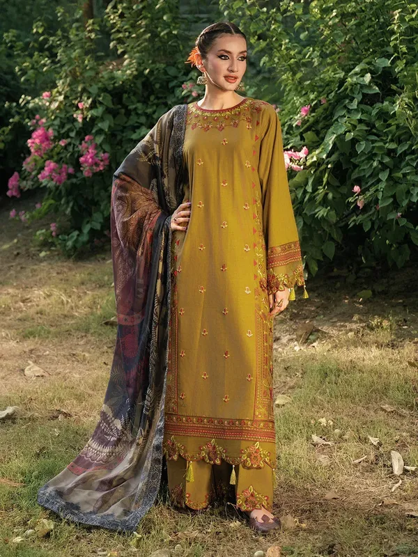 Hemstitch The Garden Lawn Mustard Yellow Chiffon – view 1 – Poshaq