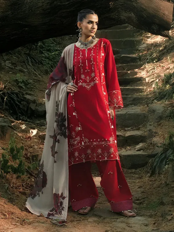 Hemstitch The Garden Lawn Red Chiffon – view 1 – Poshaq