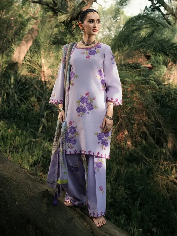 Hemstitch The Garden Lawn Lilac Chiffon – view 1 – Poshaq