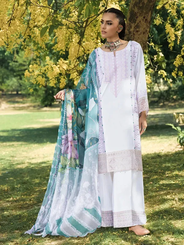 Hemstitch The Garden Lawn Off White Chiffon – view 1 – Poshaq