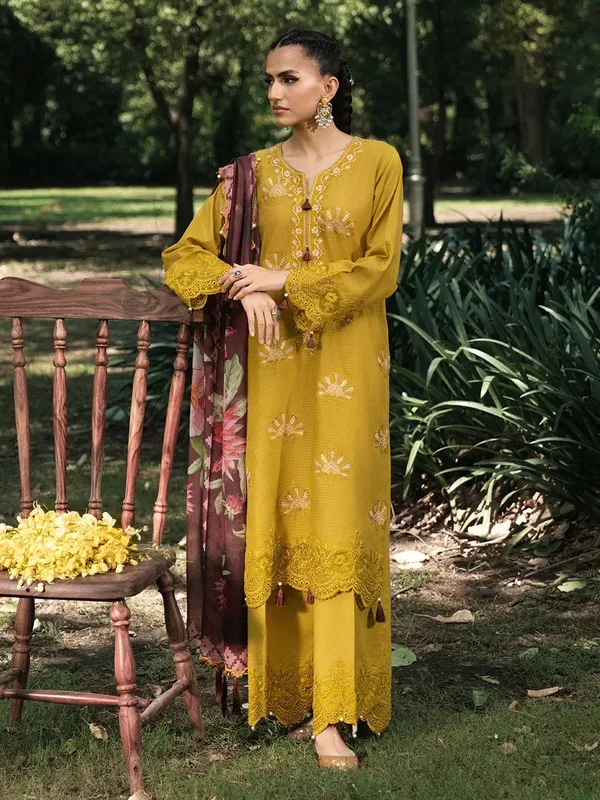 Hemstitch The Garden Lawn Mehndi Green Chiffon – view 1 – Poshaq