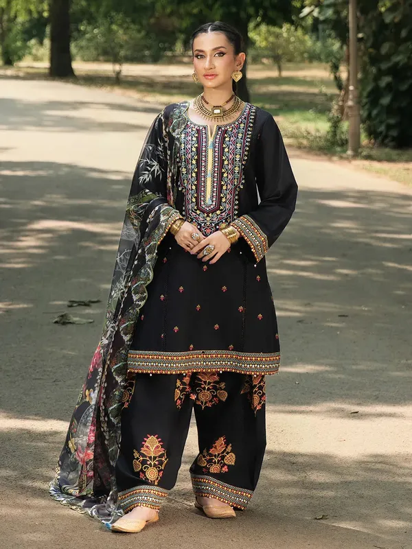 Hemstitch The Garden Lawn Black Chiffon – view 1 – Poshaq