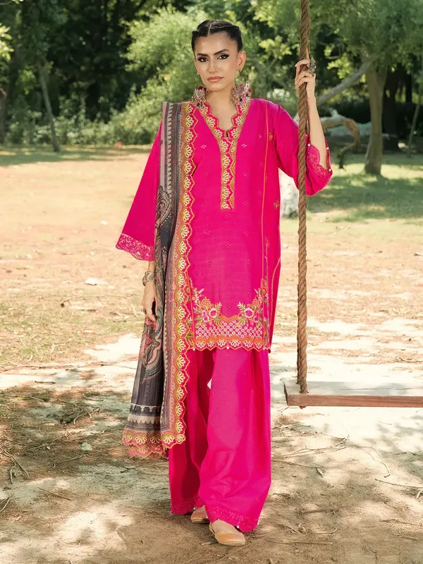 Hemstitch The Garden Lawn Fuchsia Pink Chiffon – view 1 – Poshaq