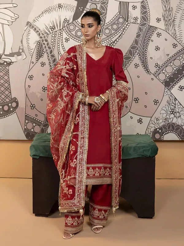 Hemstitch Raw Silk Edit 25 Deep Red Raw Silk – view 1 – Poshaq