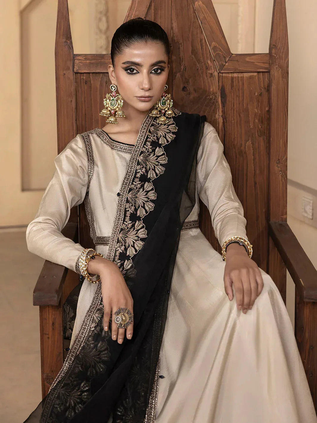 Ivory raw silk maxi dress with back tassels – view 5 – Poshaq