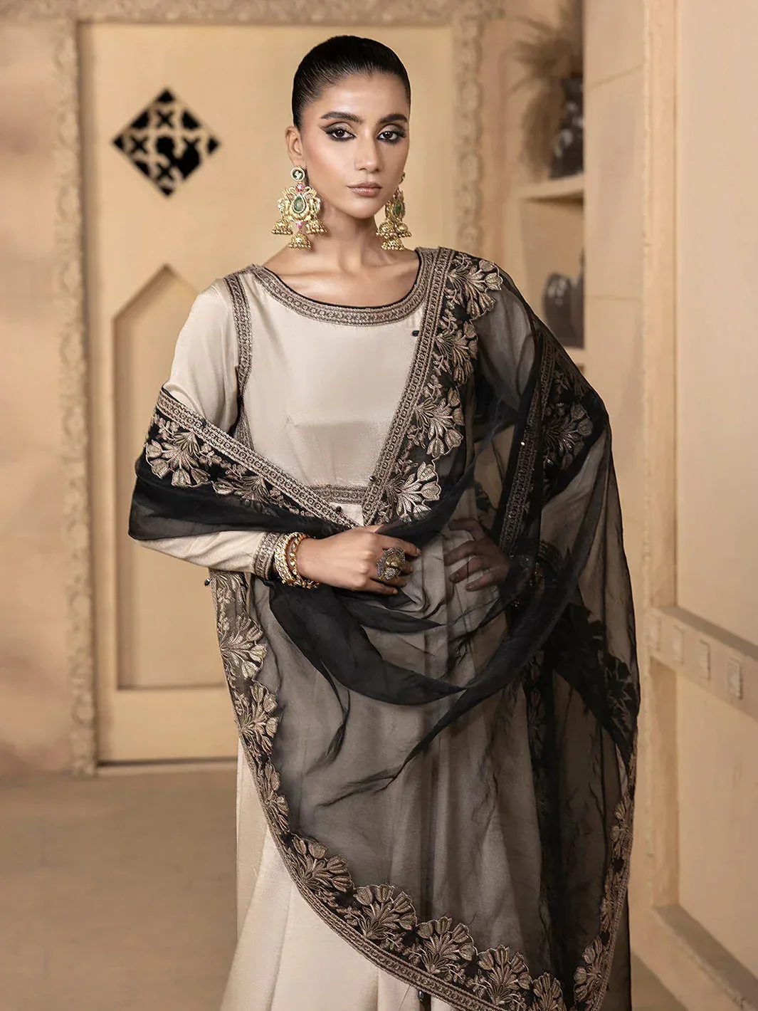 Ivory raw silk maxi dress with back tassels – view 7 – Poshaq