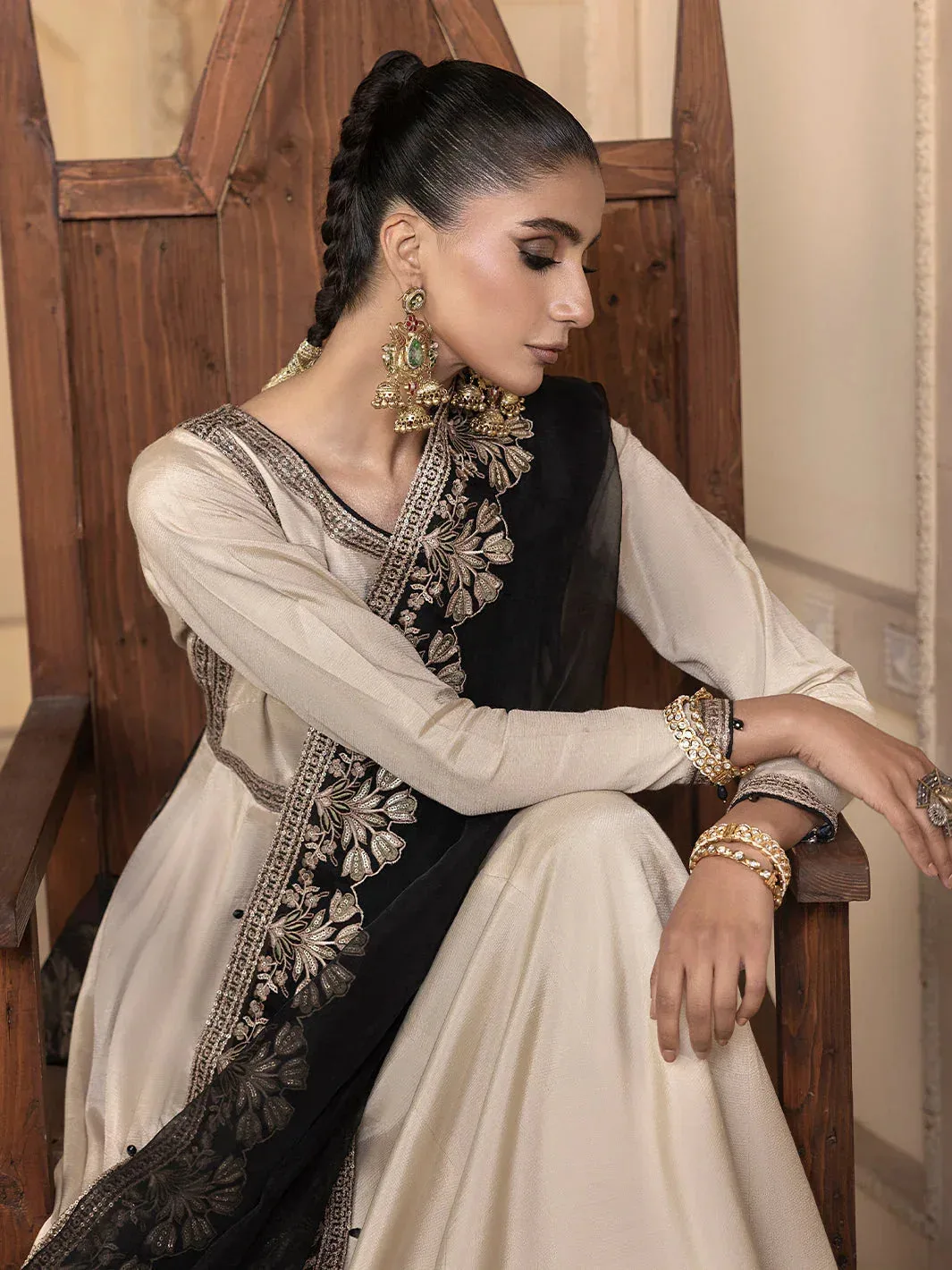 Ivory raw silk maxi dress with back tassels – view 8 – Poshaq