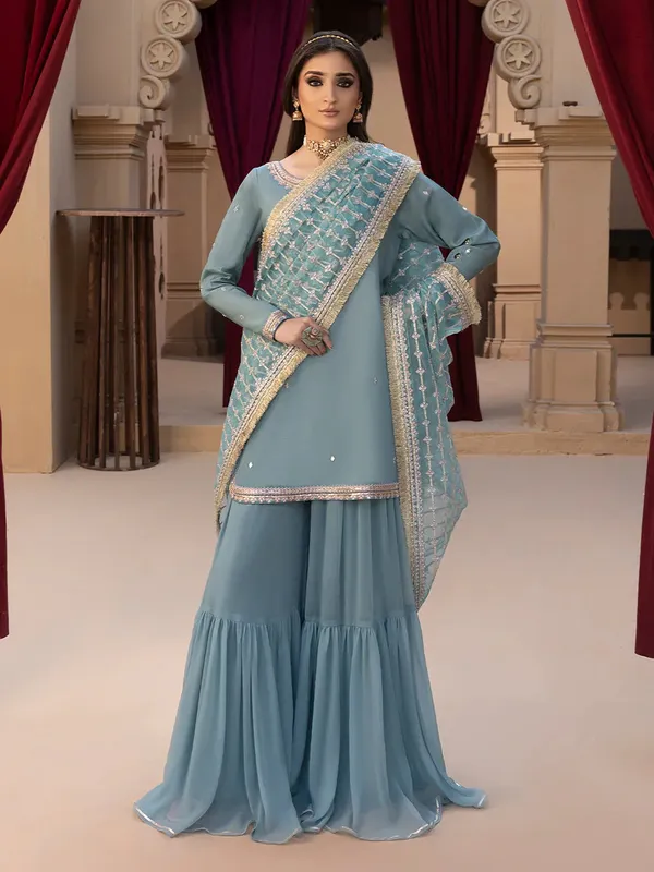 Hemstitch Raw Silk Edit 25 Ice Blue Raw Silk – view 1 – Poshaq