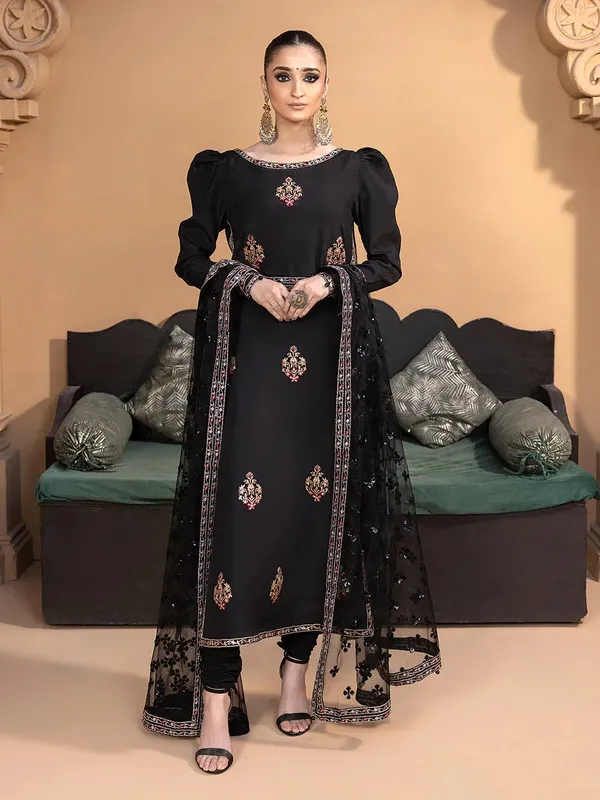 Hemstitch Raw Silk Edit 25 Black Raw Silk – view 1 – Poshaq