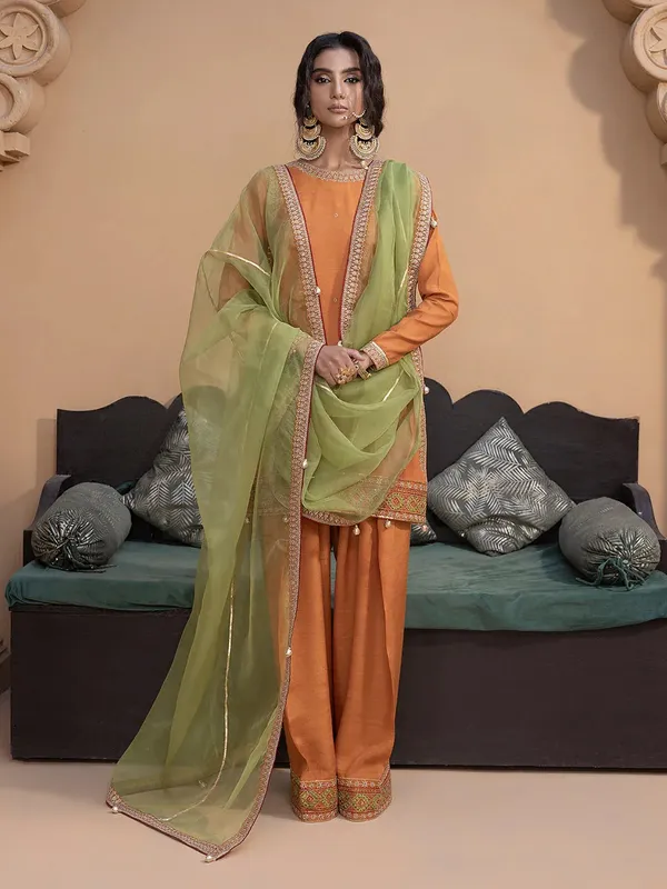 Hemstitch Raw Silk Edit 25 Orange Raw Silk – view 1 – Poshaq