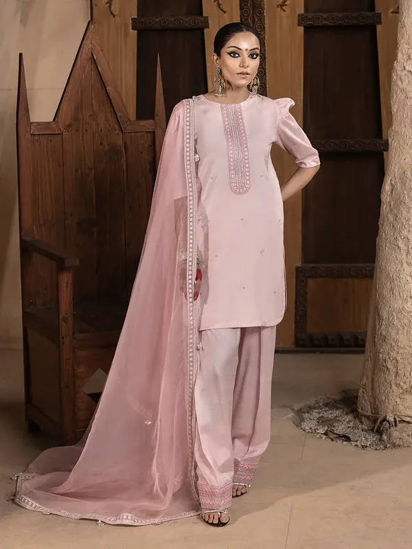 Hemstitch Raw Silk Edit 25 Light Pink Raw Silk – view 1 – Poshaq