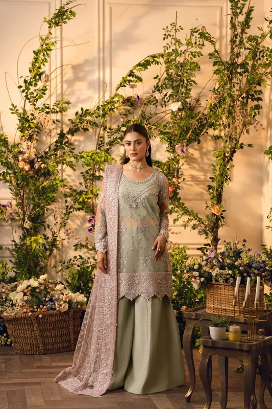 Hemstitch Festive Edition 24 Mint Raw Silk – view 1 – Poshaq