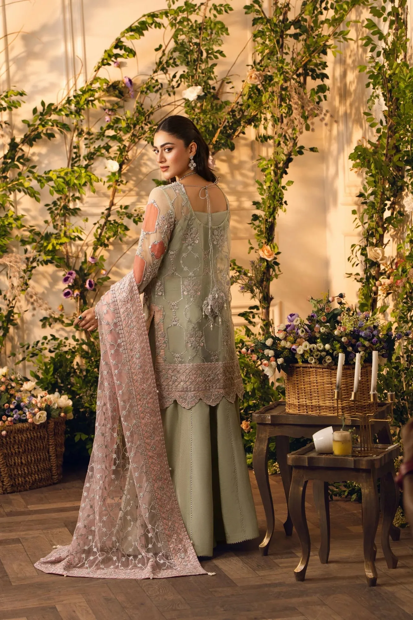 Hemstitch Festive Edition 24 Mint Raw Silk – view 2 – Poshaq
