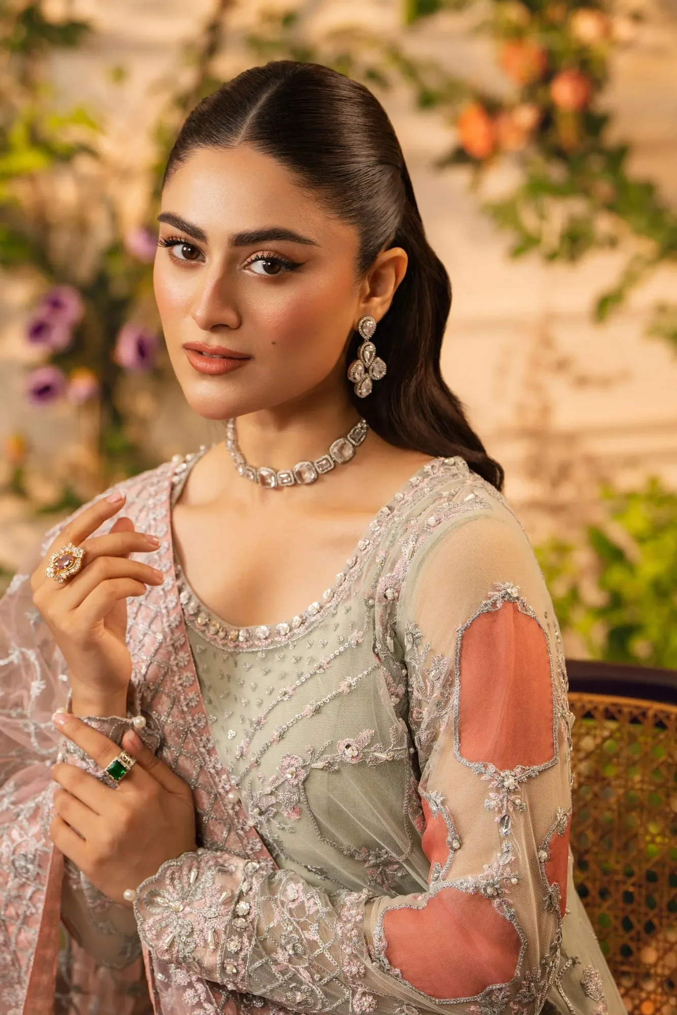 Hemstitch Festive Edition 24 Mint Raw Silk – view 4 – Poshaq