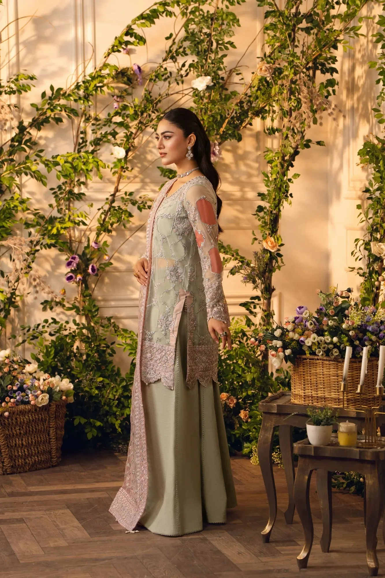 Hemstitch Festive Edition 24 Mint Raw Silk – view 5 – Poshaq