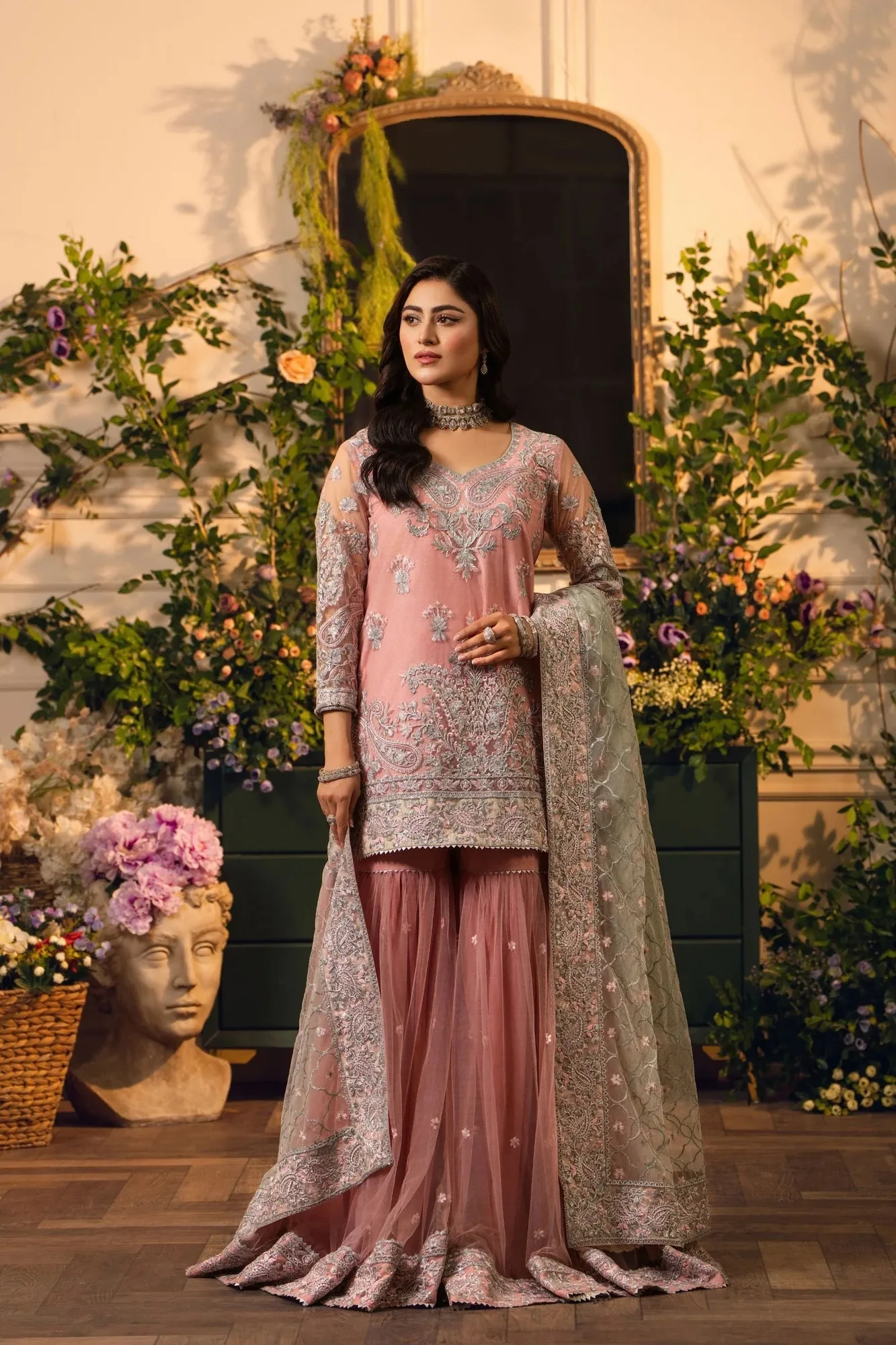 Hemstitch Festive Edition 24 Baby Pink Raw Silk – view 1 – Poshaq