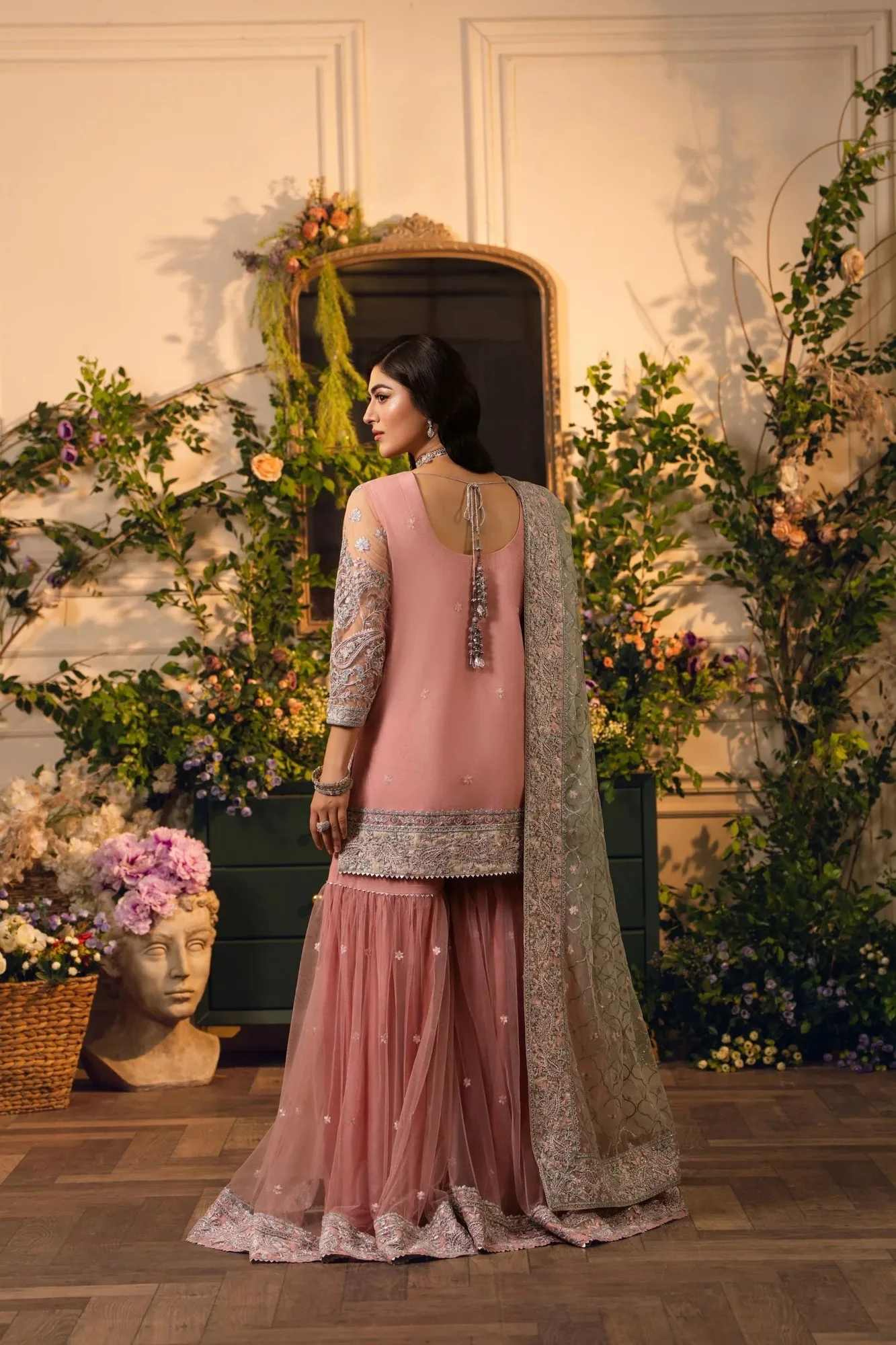 Hemstitch Festive Edition 24 Baby Pink Raw Silk – view 2 – Poshaq