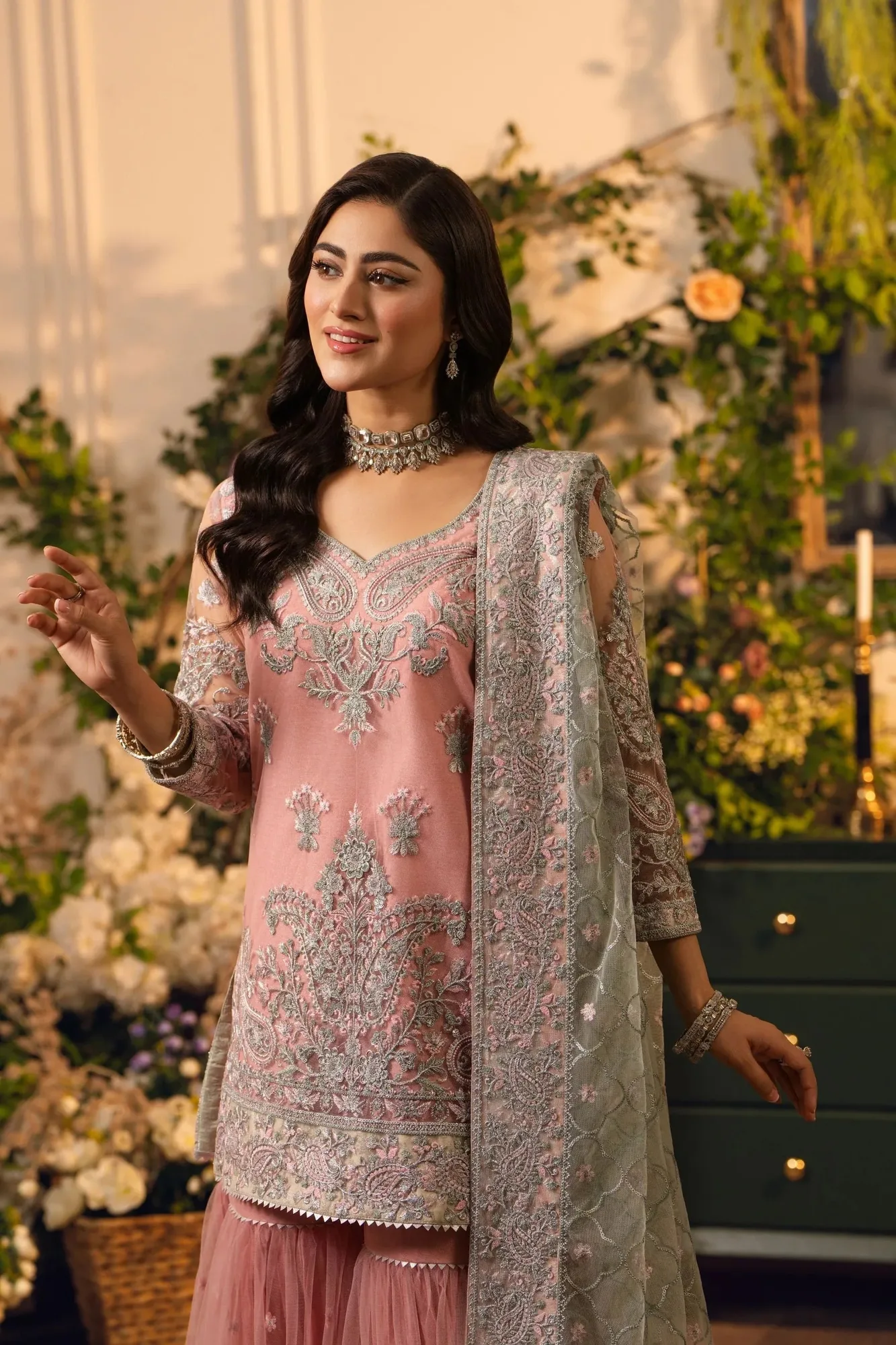 Hemstitch Festive Edition 24 Baby Pink Raw Silk – view 3 – Poshaq