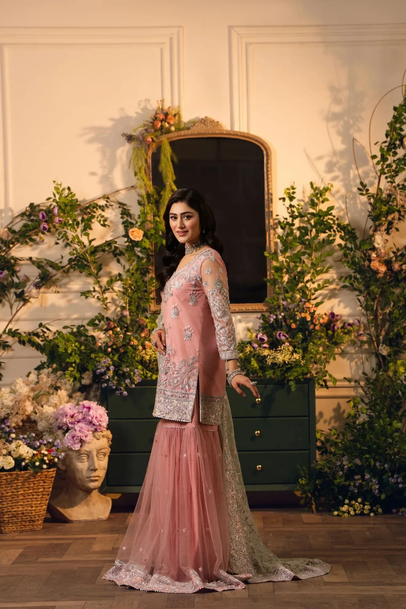 Hemstitch Festive Edition 24 Baby Pink Raw Silk – view 4 – Poshaq