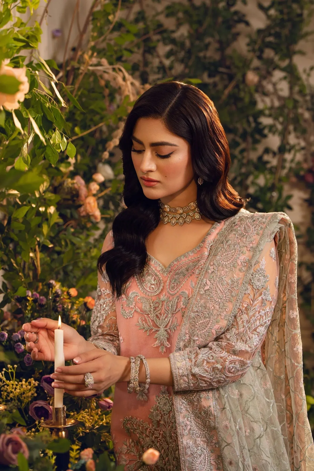 Hemstitch Festive Edition 24 Baby Pink Raw Silk – view 5 – Poshaq