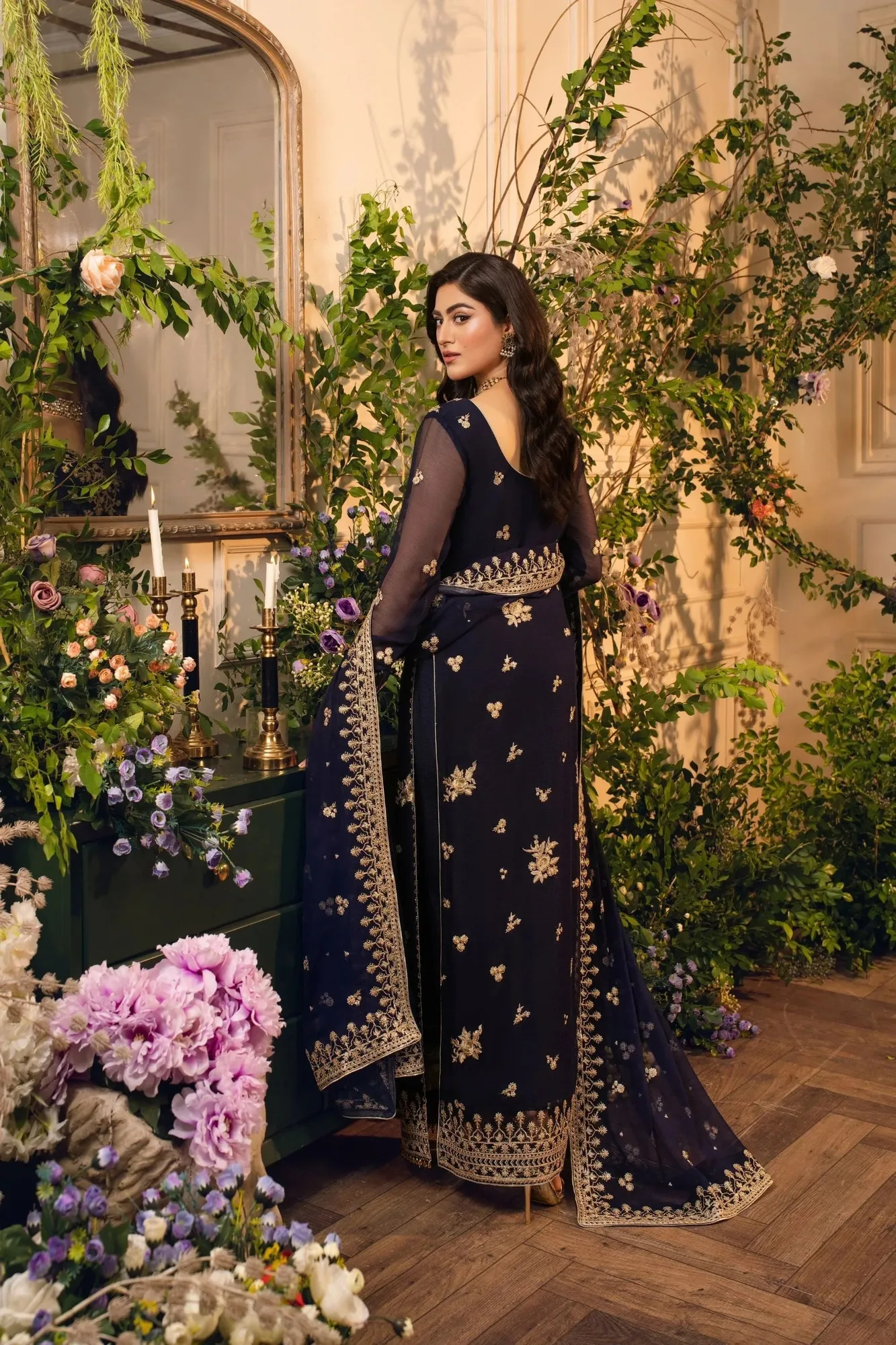 Hemstitch Festive Edition 24 Dark Blue Raw Silk – view 2 – Poshaq