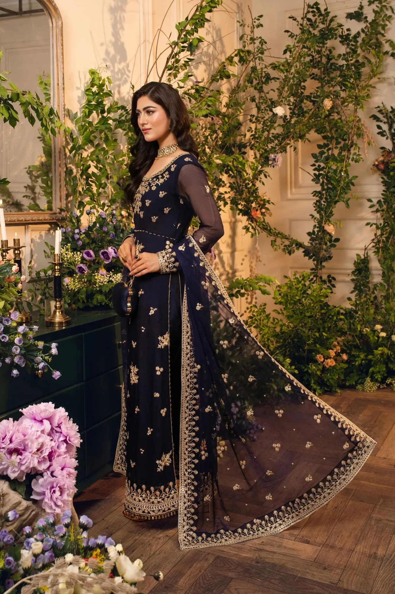 Hemstitch Festive Edition 24 Dark Blue Raw Silk – view 4 – Poshaq