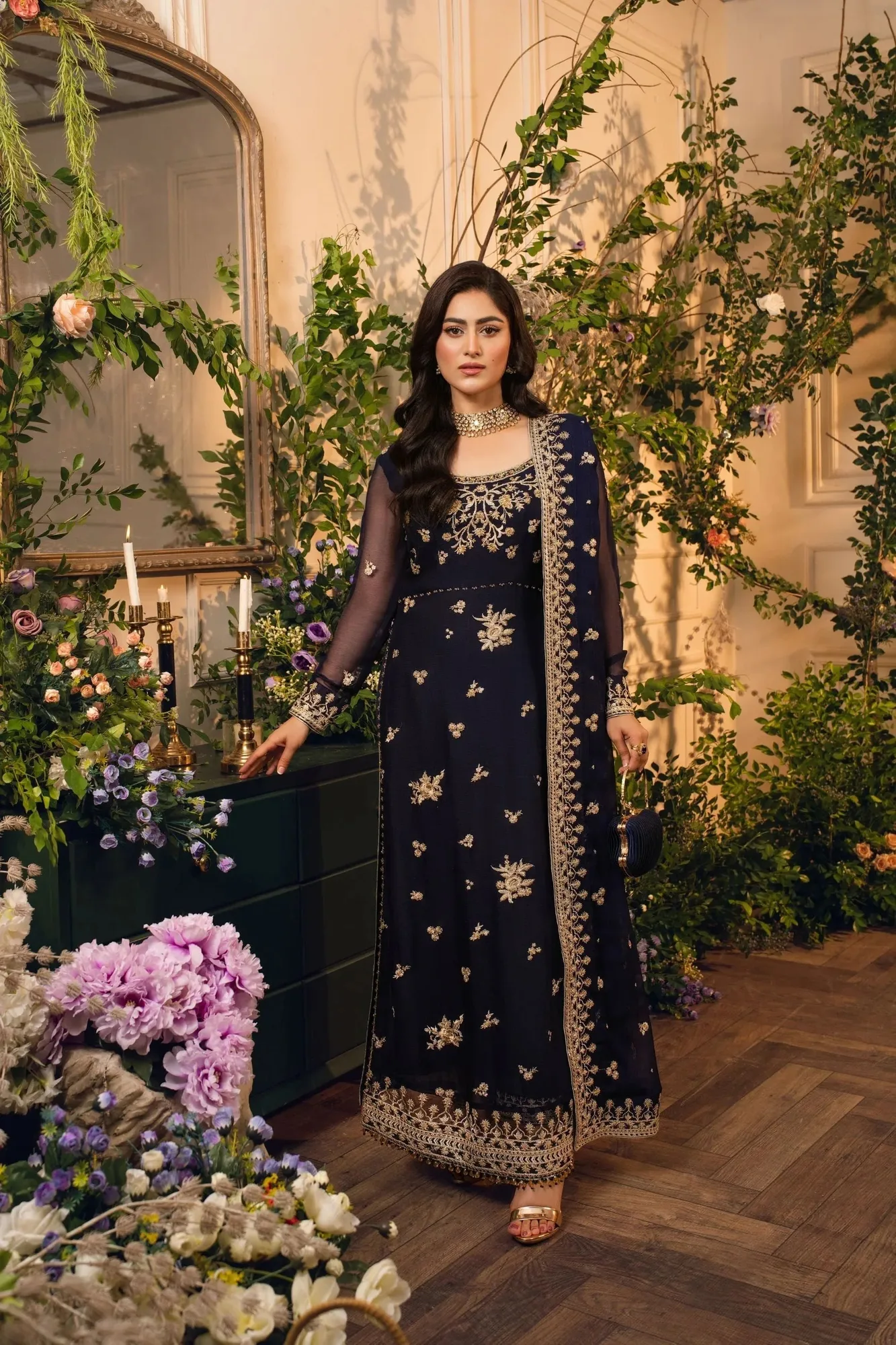 Hemstitch Festive Edition 24 Dark Blue Raw Silk – view 5 – Poshaq