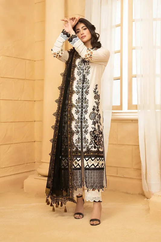Hemstitch Summer Luxury Lawn 24 Off White Organza – view 1 – Poshaq