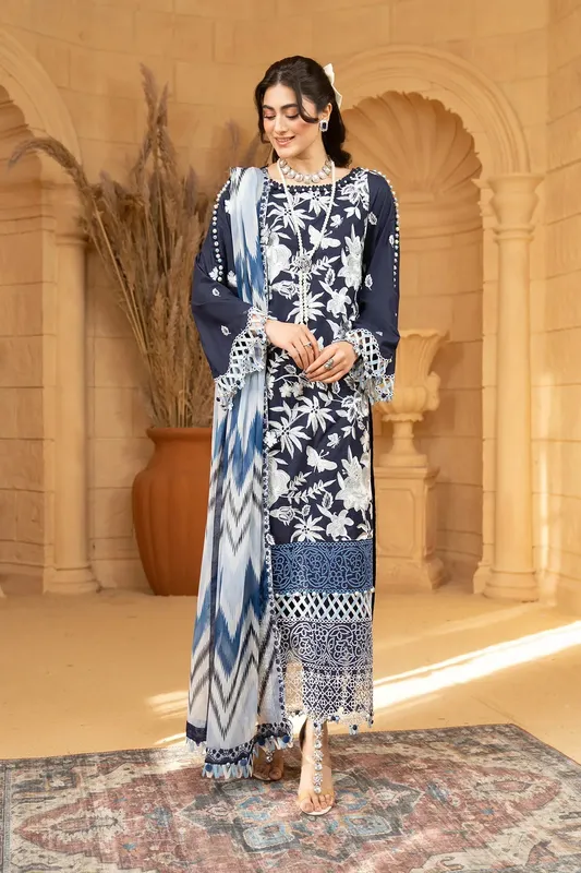 Hemstitch Summer Luxury Lawn 24 Blue Organza – view 1 – Poshaq