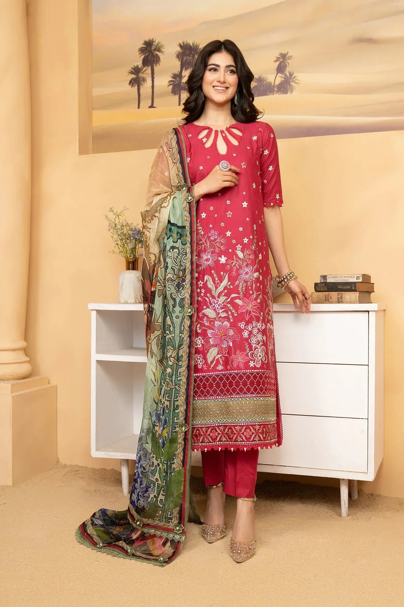 Hemstitch Summer Luxury Lawn 24 Green Organza – view 1 – Poshaq