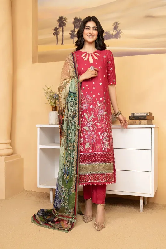 Hemstitch Summer Luxury Lawn 24 Green Organza – view 1 – Poshaq