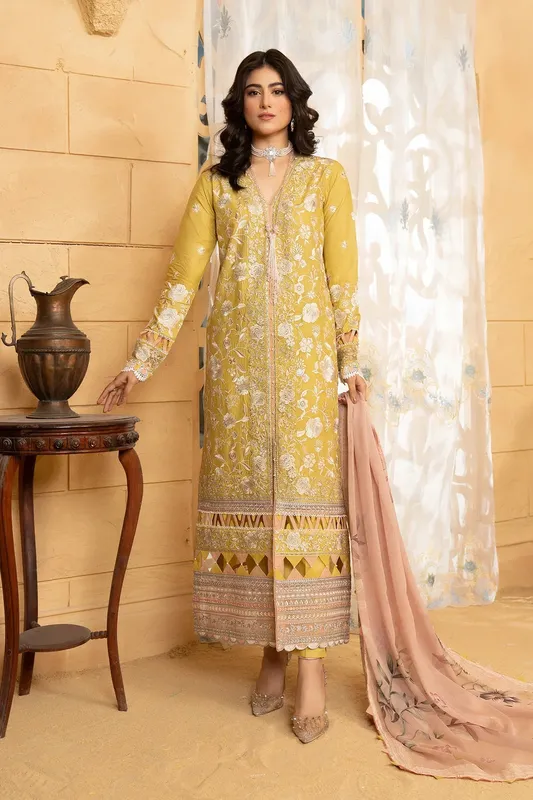 Hemstitch Summer Luxury Lawn 24 Yellow Organza – view 1 – Poshaq