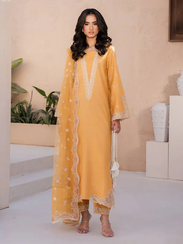 Izel Le Tresor Formals Saffron Raw Silk – view 1 – Poshaq