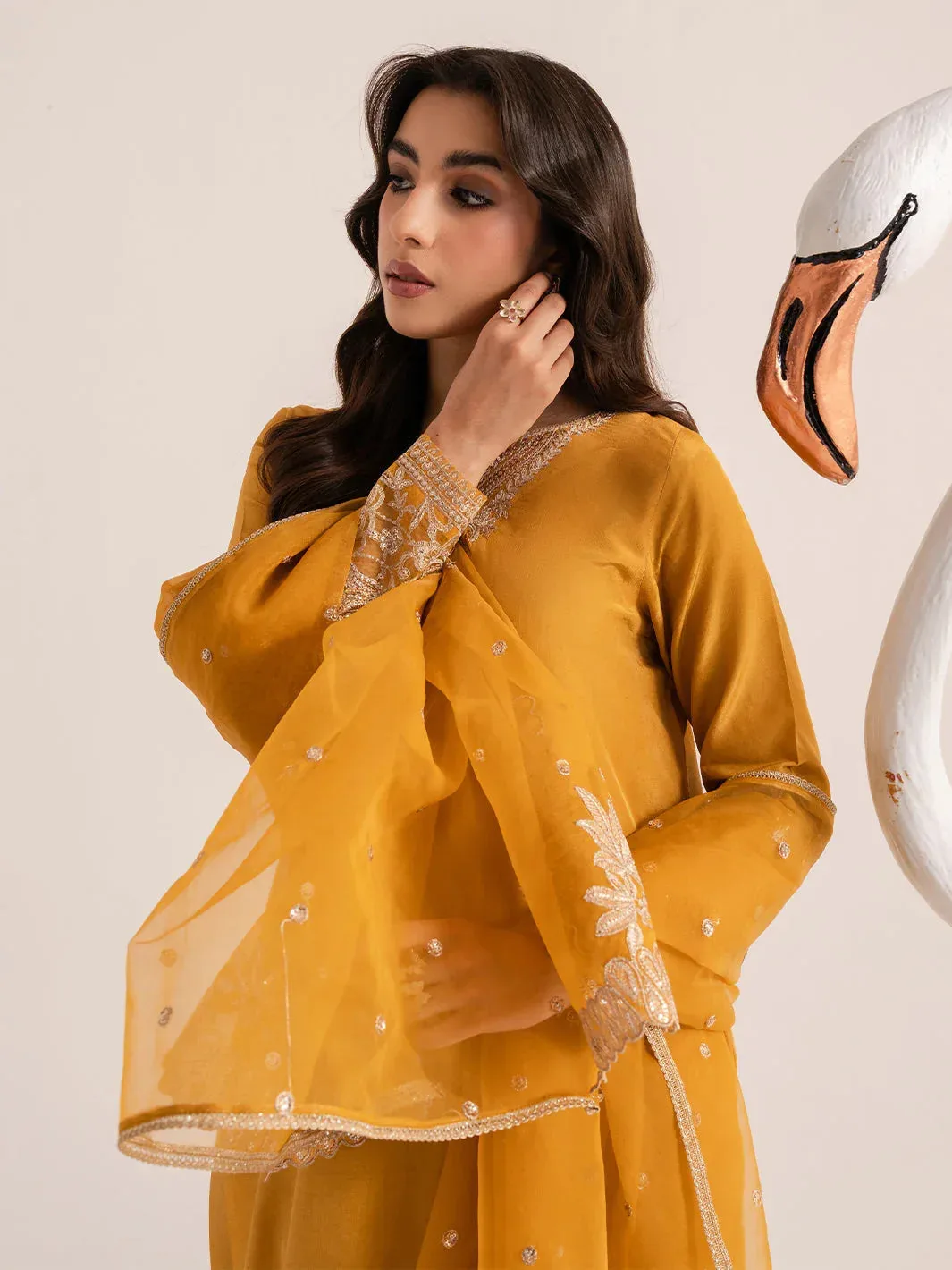 Izel The Silk Chapter Mustard Raw Silk – view 3 – Poshaq