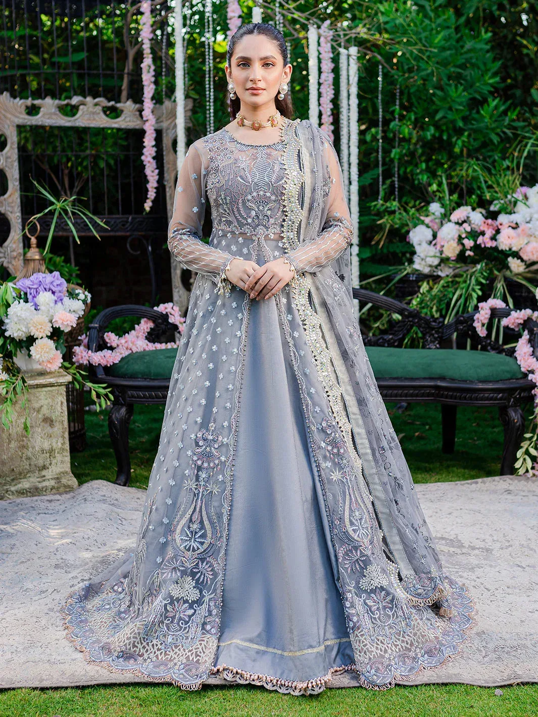 Izel Luxury Collection Light Blue Gray Raw Silk – view 1 – Poshaq
