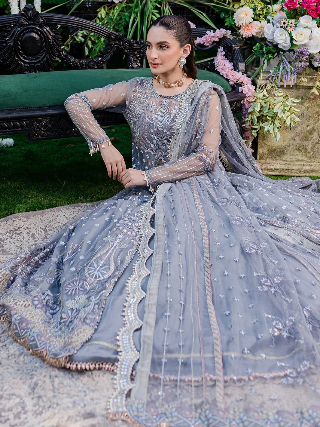 Izel Luxury Collection Light Blue Gray Raw Silk – view 4 – Poshaq