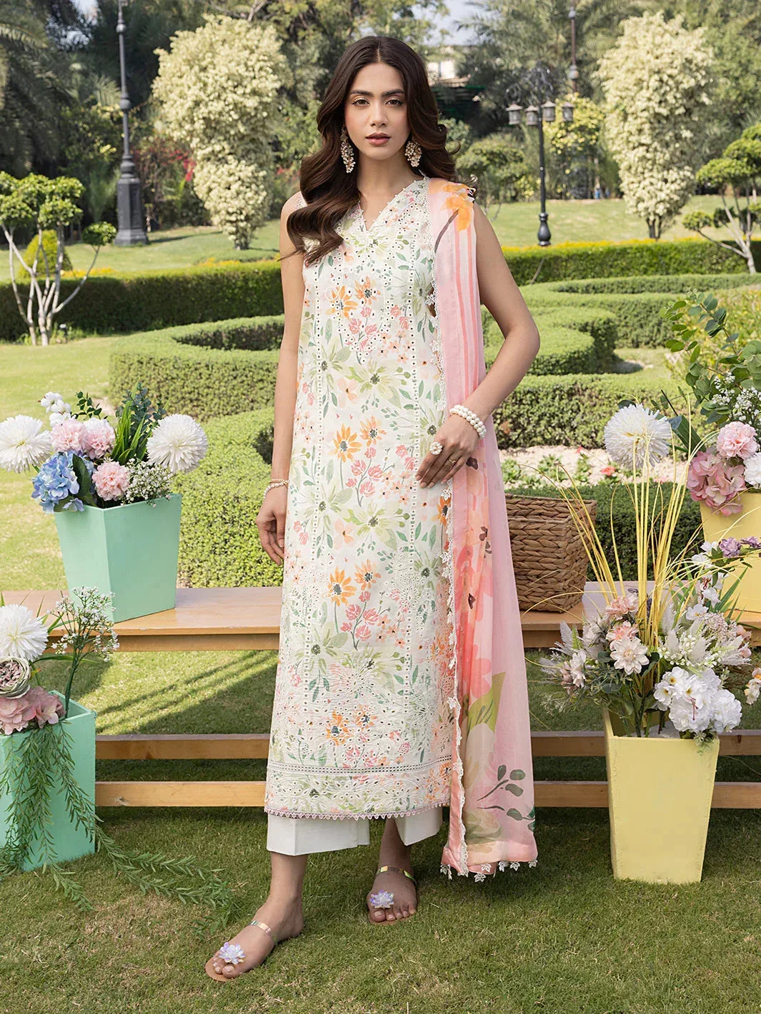 Izel Oh Spring Lawn 25 Off White Chiffon – view 1 – Poshaq