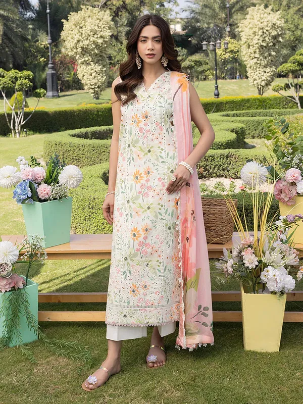 Izel Oh Spring Lawn 25 Off White Chiffon – view 1 – Poshaq