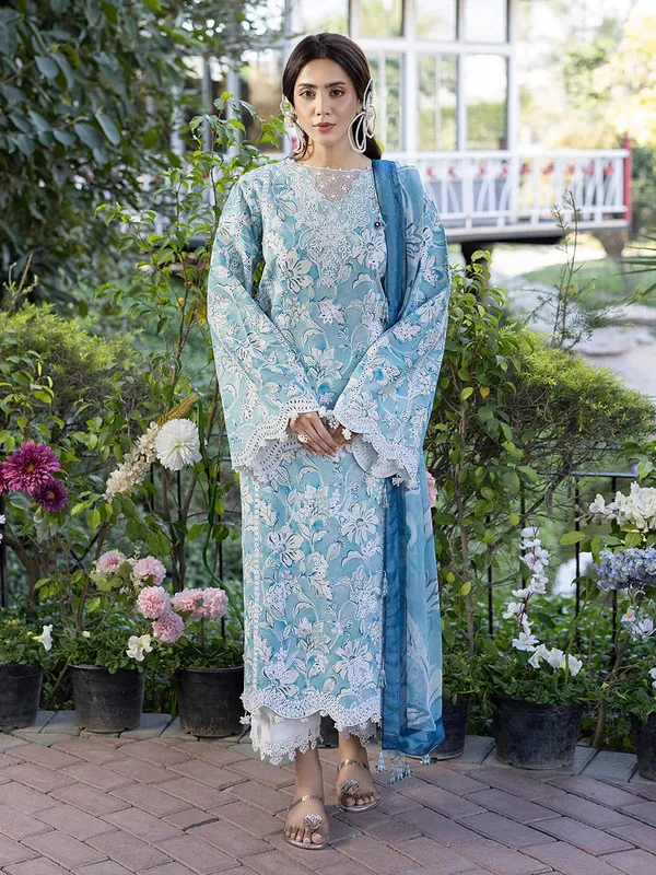 Izel Oh Spring Lawn 25 Denium Blue Organza – view 1 – Poshaq