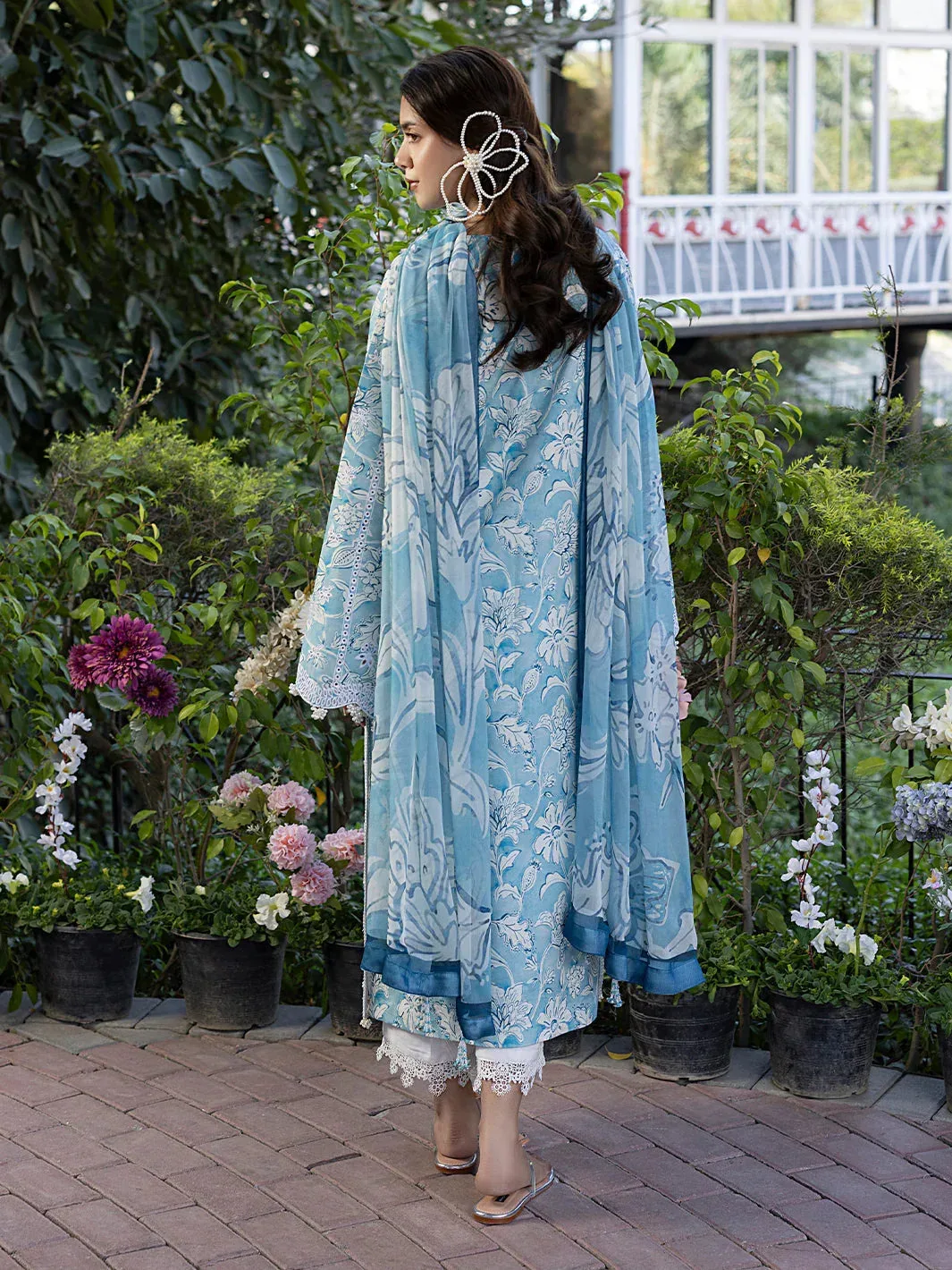 Izel Oh Spring Lawn 25 Denium Blue Organza – view 2 – Poshaq