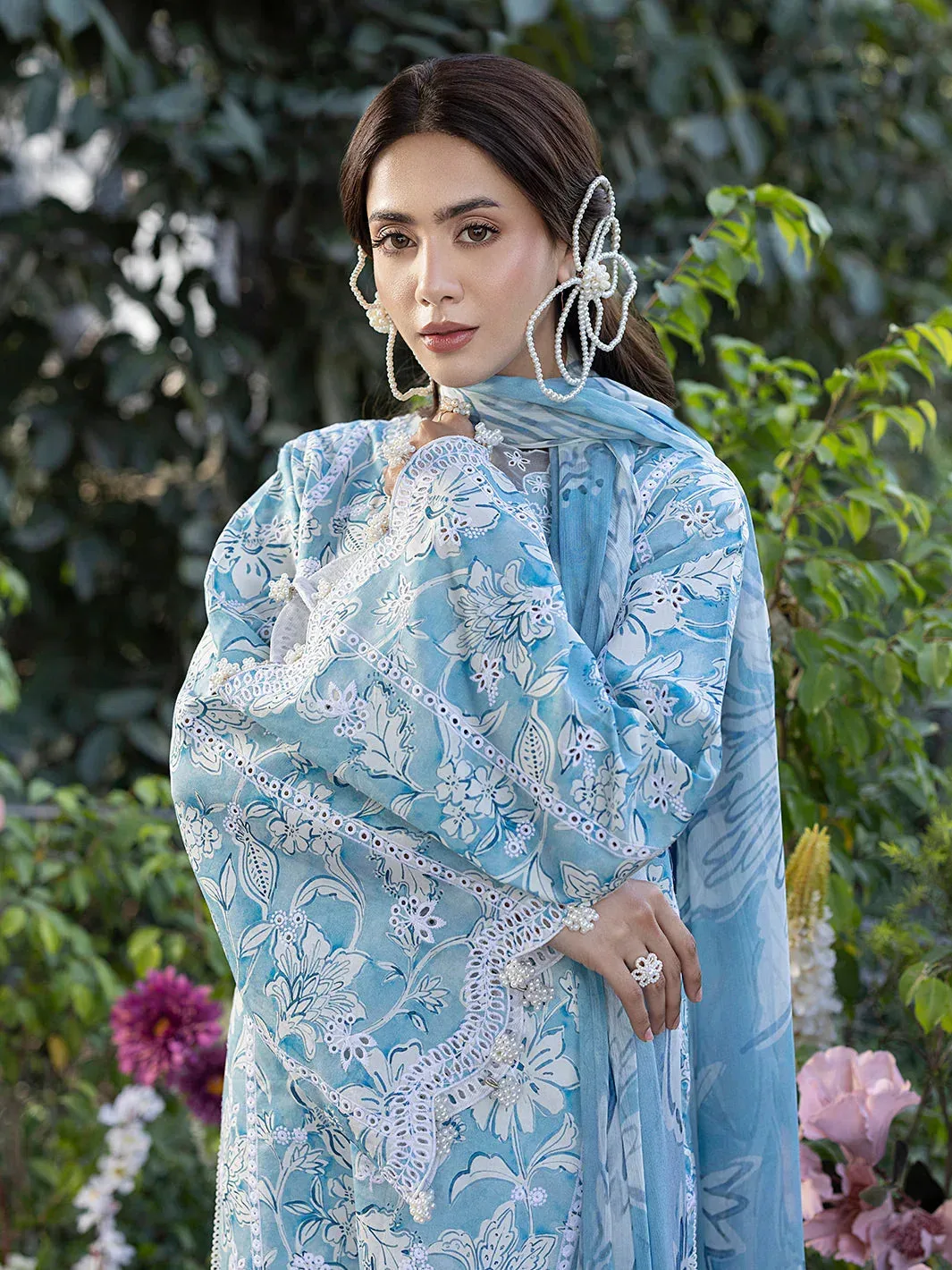 Izel Oh Spring Lawn 25 Denium Blue Organza – view 3 – Poshaq