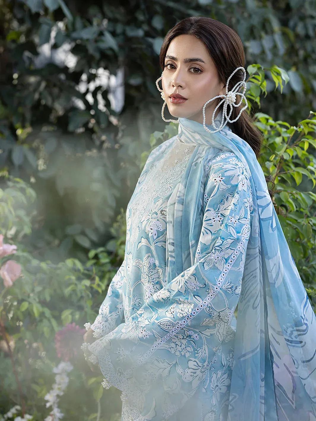 Izel Oh Spring Lawn 25 Denium Blue Organza – view 4 – Poshaq
