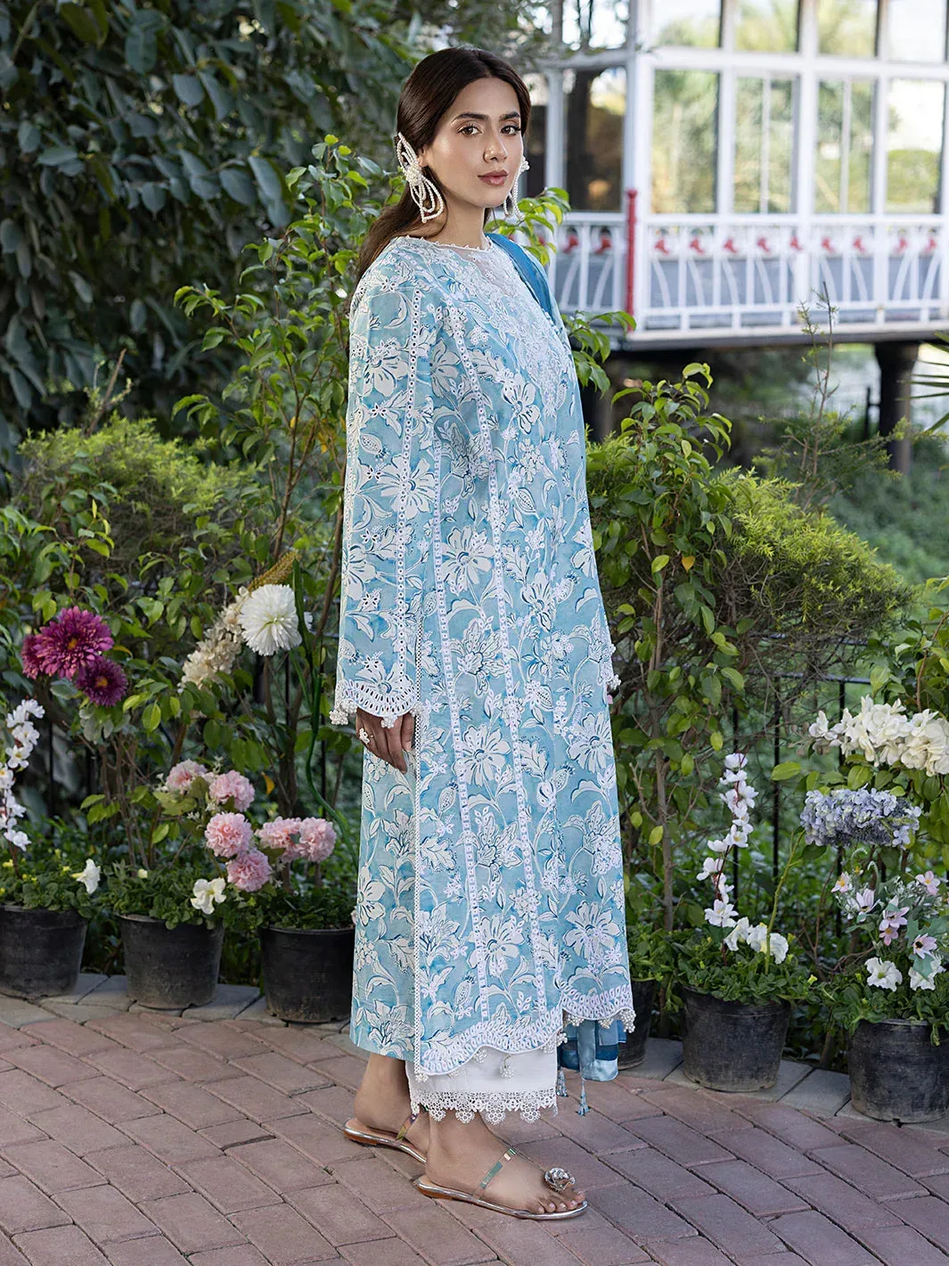Izel Oh Spring Lawn 25 Denium Blue Organza – view 5 – Poshaq
